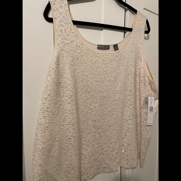 NWT Kate Hill beaded front silk tank top Ecru size 3X - Picture 9 of 9